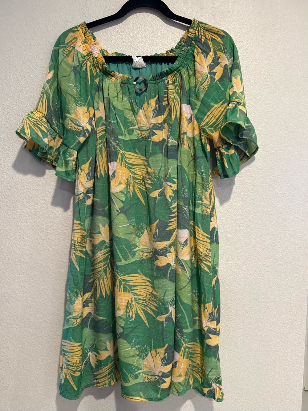 NAIF Green and Yellow Tropical-Print Casual Dress